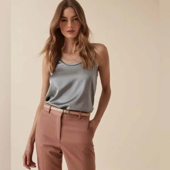 REISS Remey Stretch Silk Blend Tank Top in Blue Gray - Picture 1 of 14